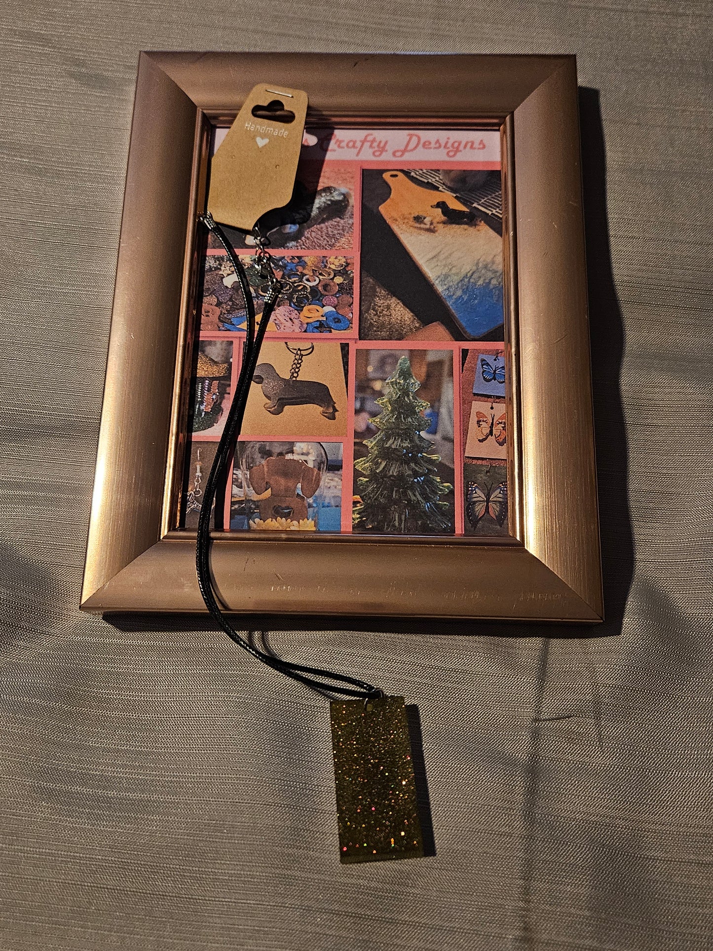 Resin/Leather Rope Necklace - Gold Glitter Rectangle  18-20 inch #209
