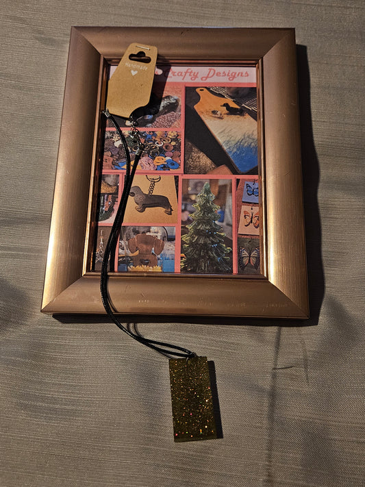 Resin/Leather Rope Necklace - Gold Glitter Rectangle  18-20 inch #209