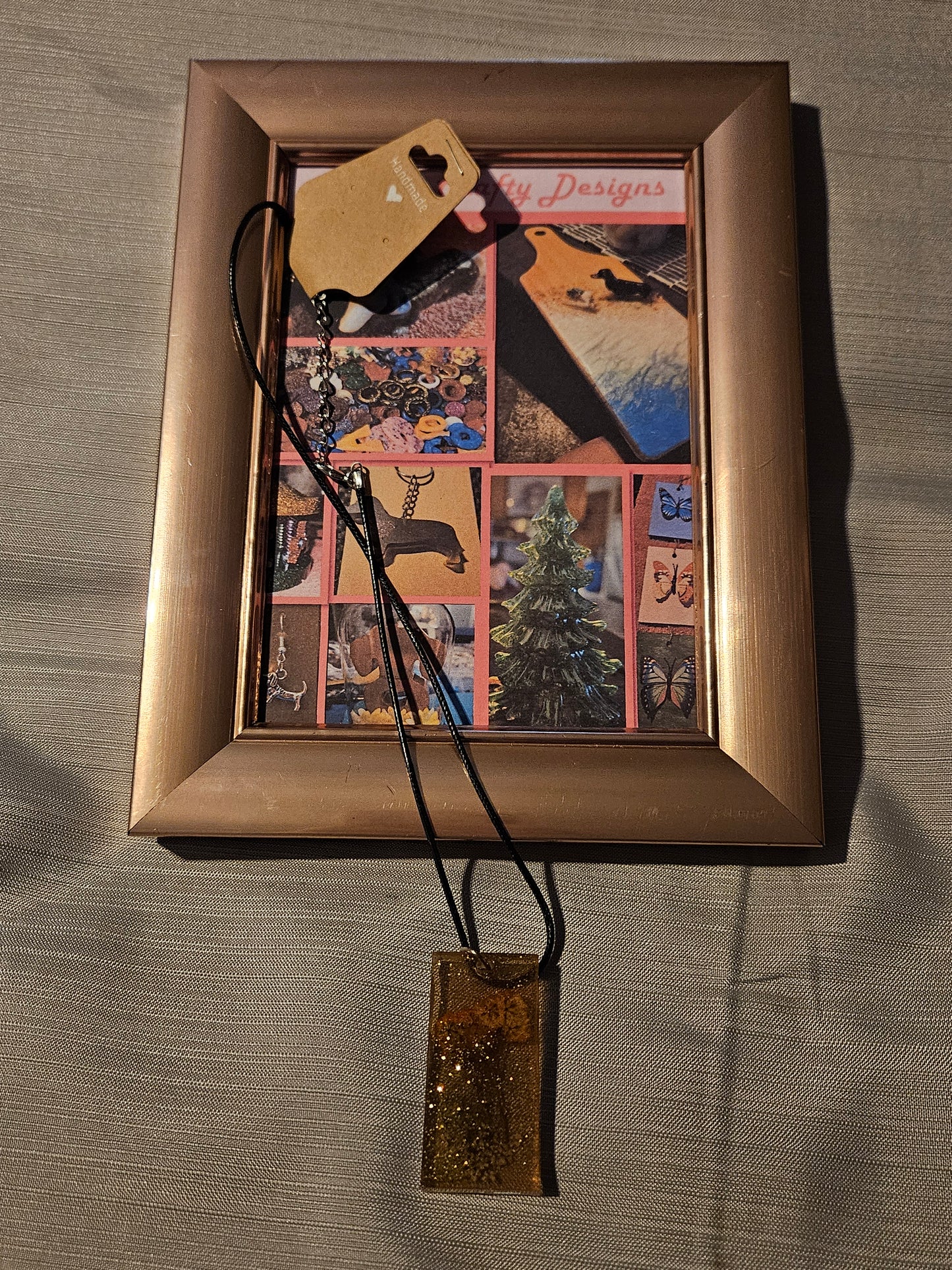 Resin/Leather Rope Necklace - Gold Floral  18-20 inch #208