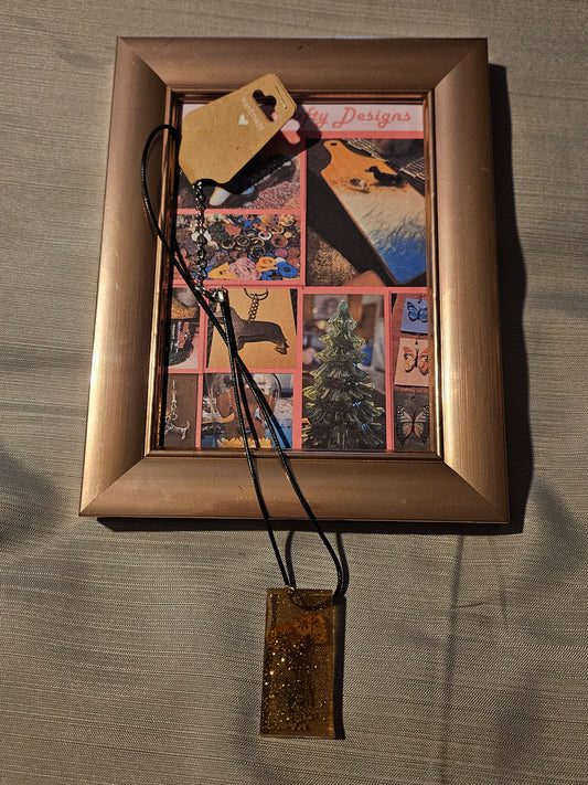 Resin/Leather Rope Necklace - Gold Floral  18-20 inch #208