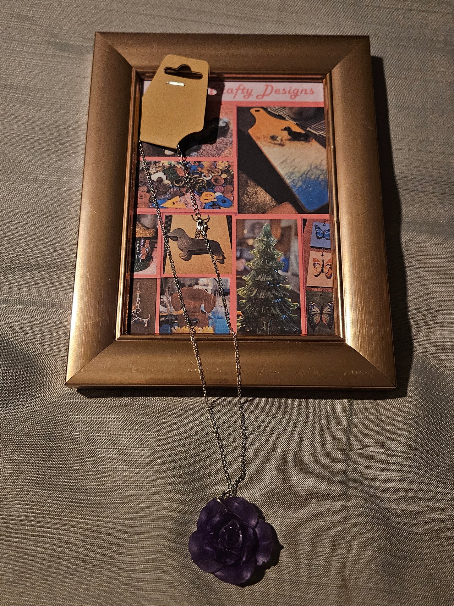 Resin/Metal Necklace - Purple Rose #216