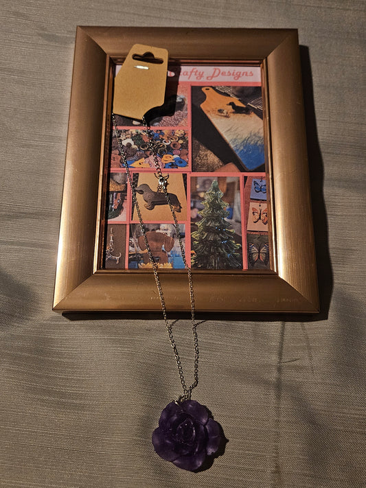 Resin/Metal Necklace - Purple Rose #216