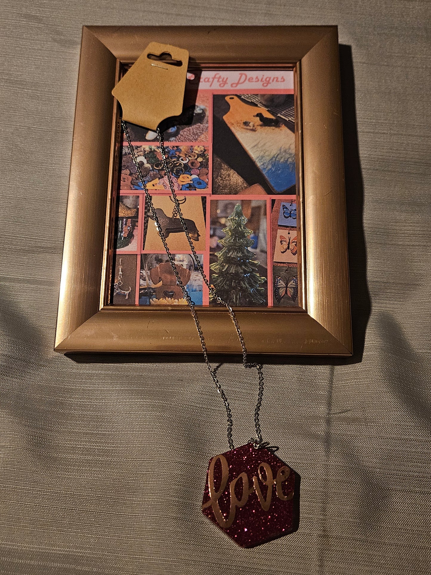Resin/Metal Necklace - Pink Love #214