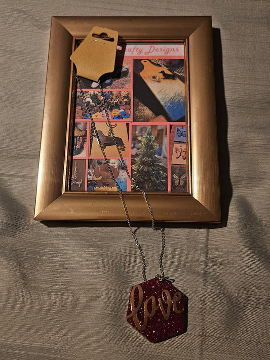 Resin/Metal Necklace - Pink Love #214