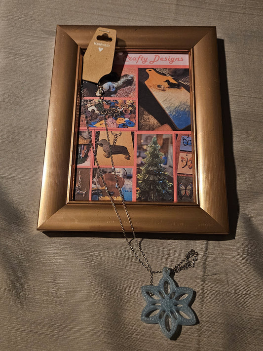 Resin/Metal Necklace - Blue Snowflake #517