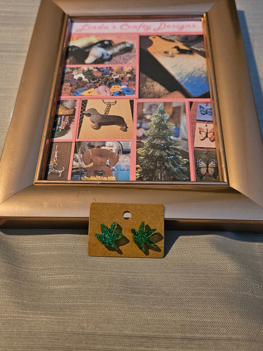 Resin/Metal Earrings (Posts) - Weed Leaves #417