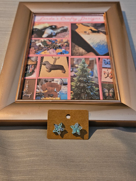 Resin/Metal Earrings (Posts) - Blue Stars Confetti in Stars #393