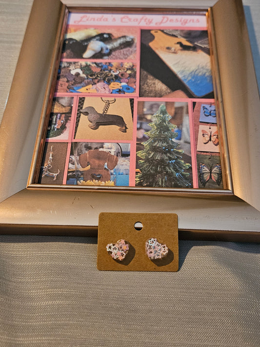 Resin/Metal Earrings (Posts) - Pink Stars in Hearts #409
