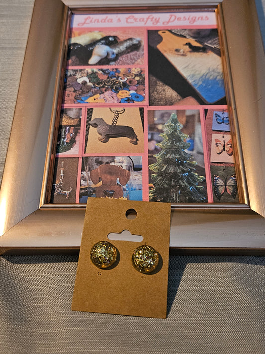 Resin/Metal Earrings (Posts) - Gold Confetti Rounds #400
