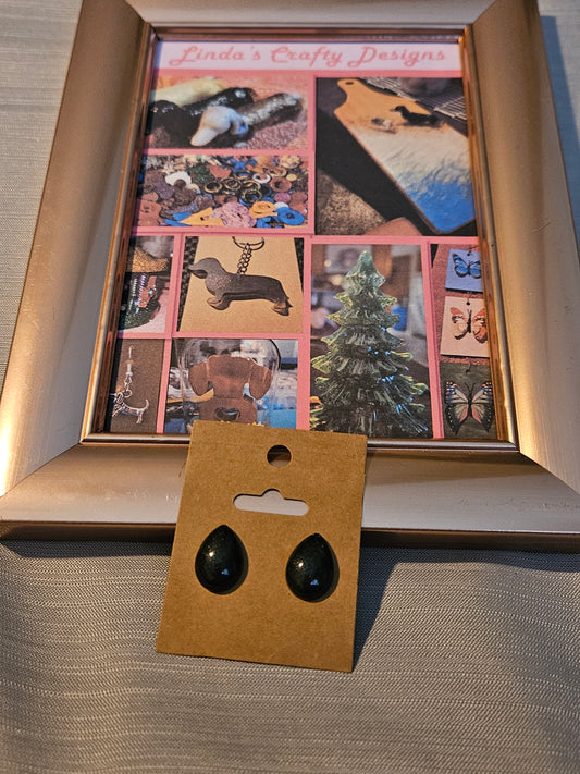 Resin/Metal Earrings (Posts) - Black Teardrops #397