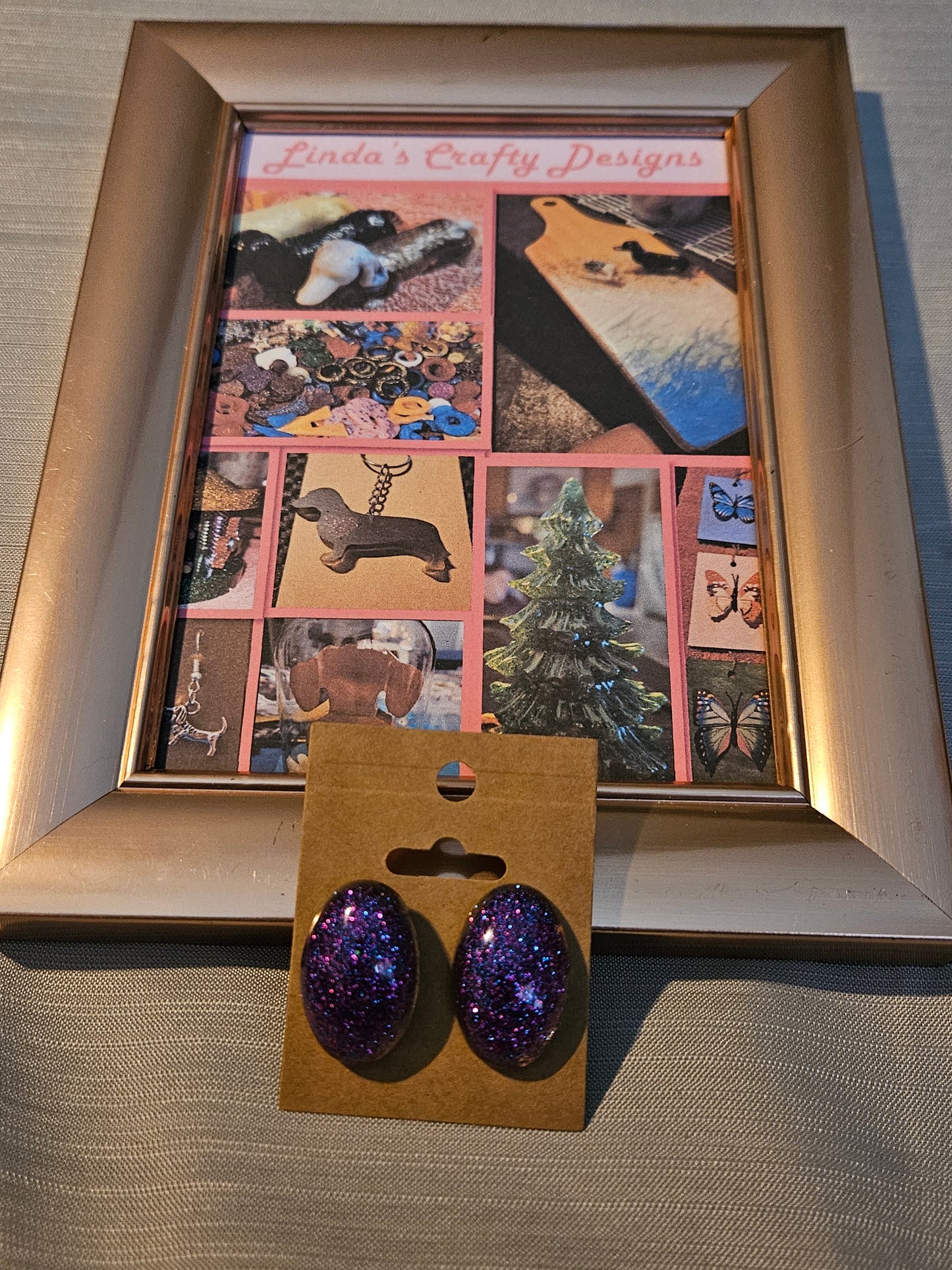 Resin/Metal Earrings (Posts) - Purple Sparkle Ovals #414