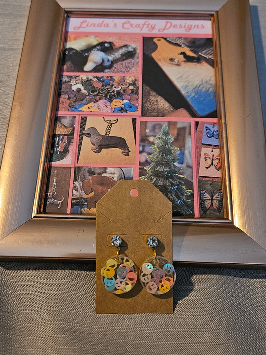 Resin/Metal Earrings (Posts) - Happy Faces Rounds #403