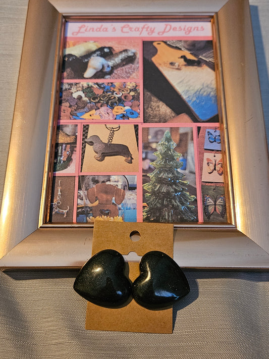 Resin/Metal Earrings (Posts) -Black Hearts #424