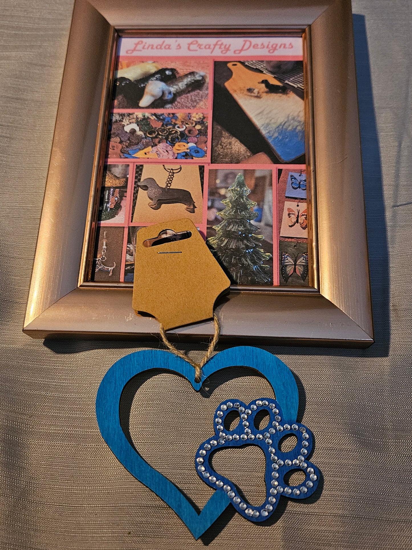Wood Ornament - Paw in Heart - Blue #796. 797