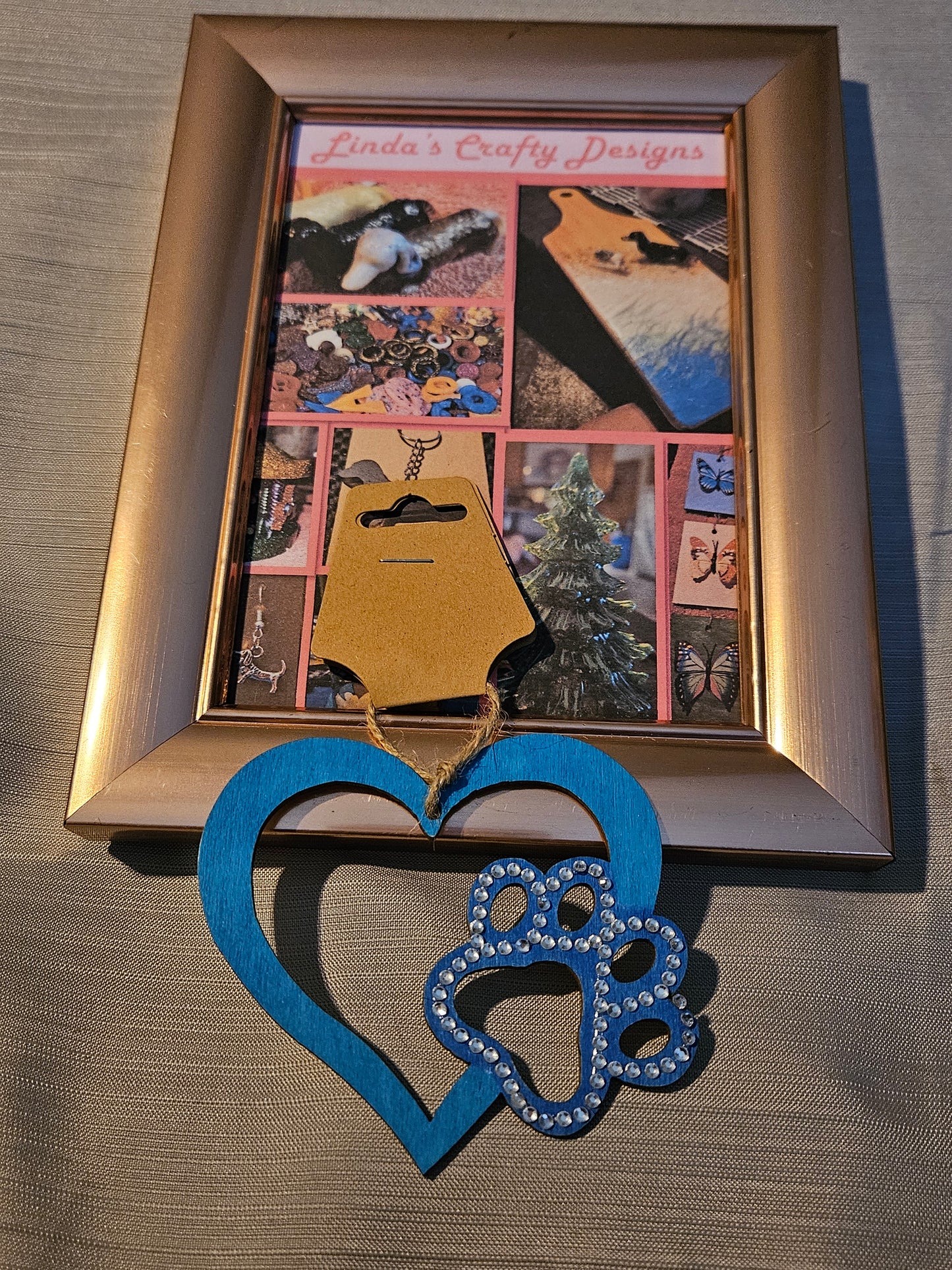 Wood Ornament - Paw in Heart - Blue #796. 797