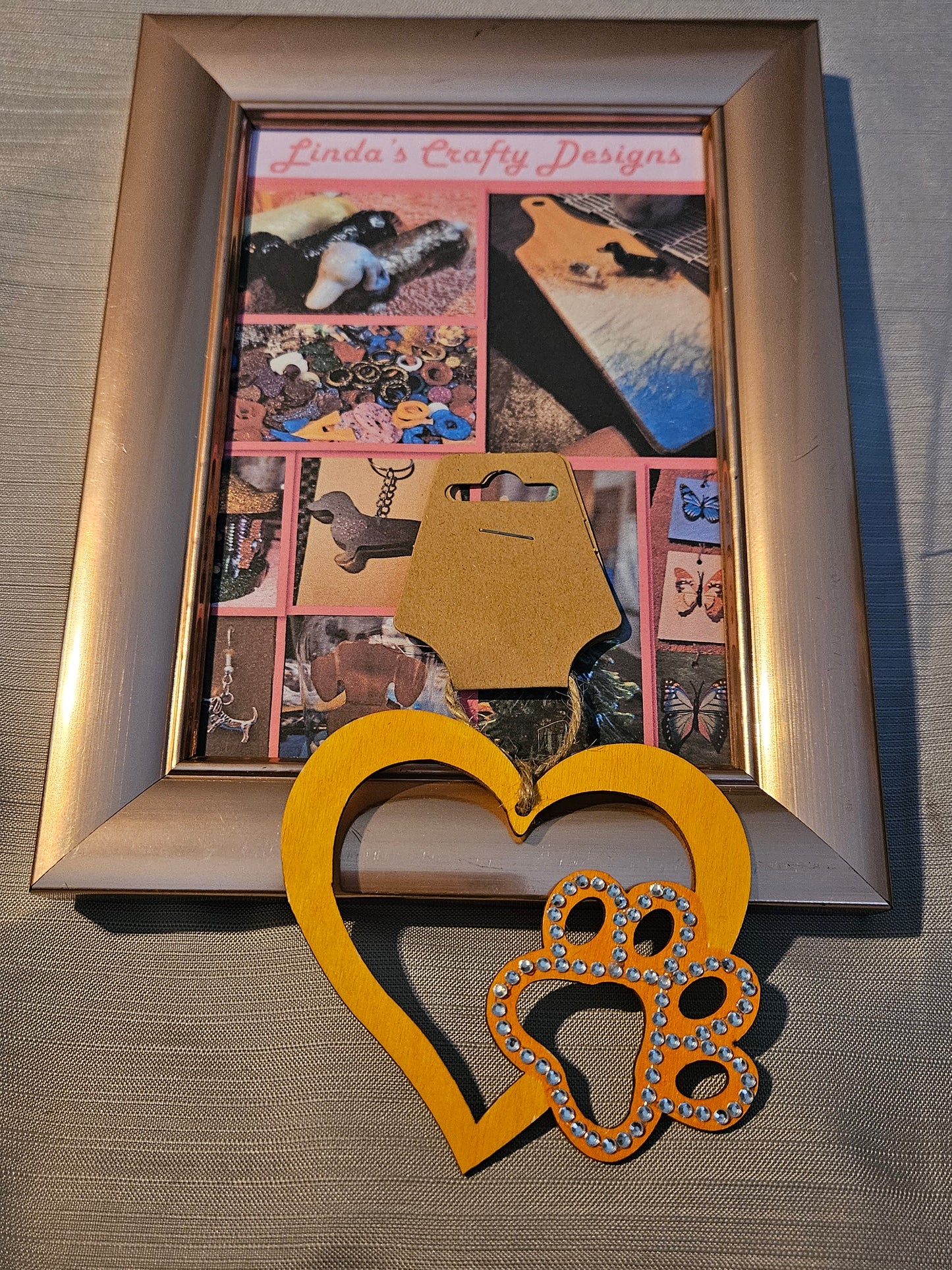 Wood Ornament - Paw in Heart - Yellow #786. 787