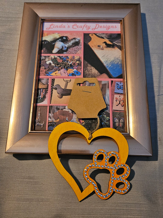 Wood Ornament - Paw in Heart - Yellow #786. 787