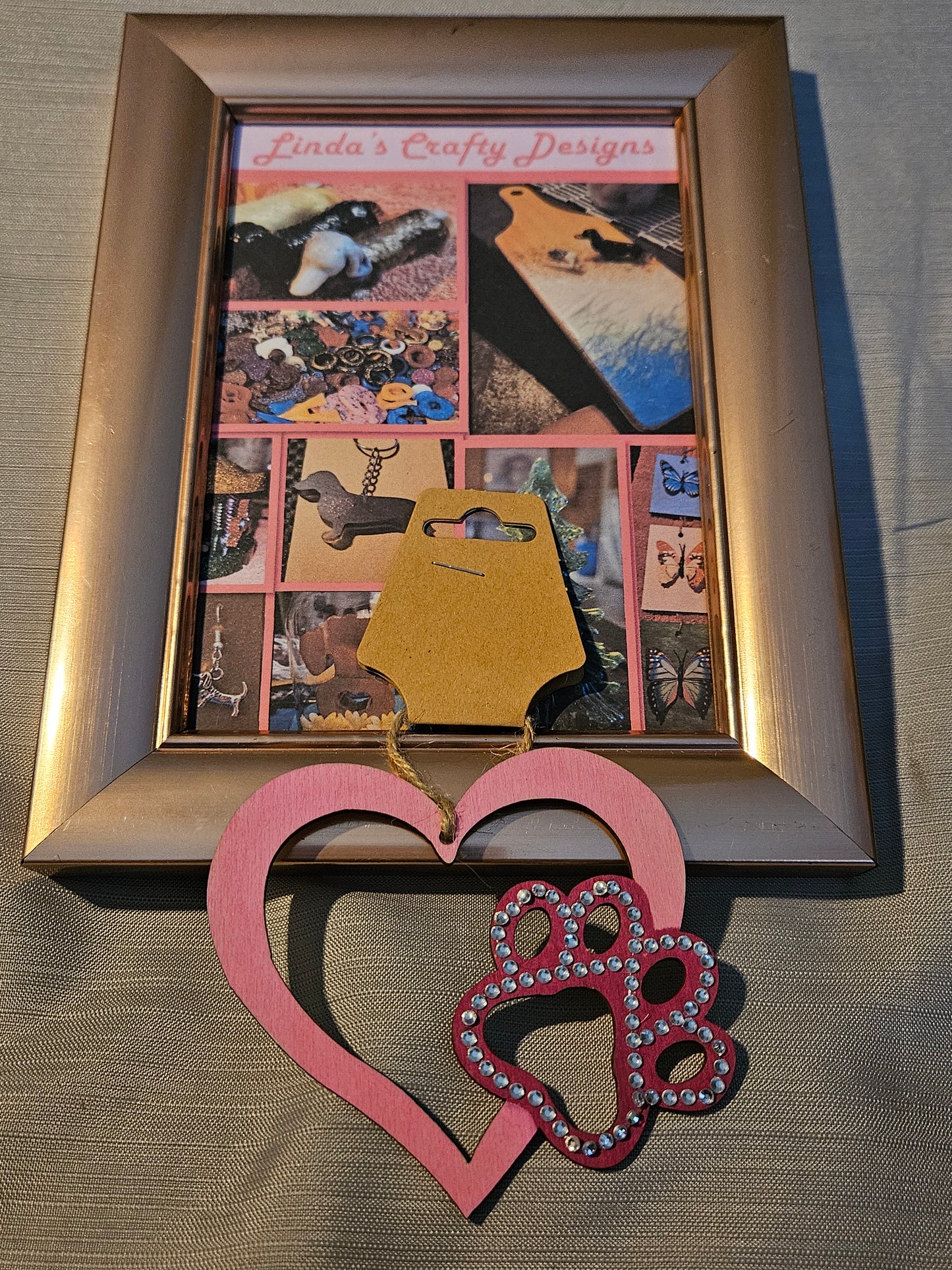 Wood Ornament - Paw in Heart - Pink #798. 799