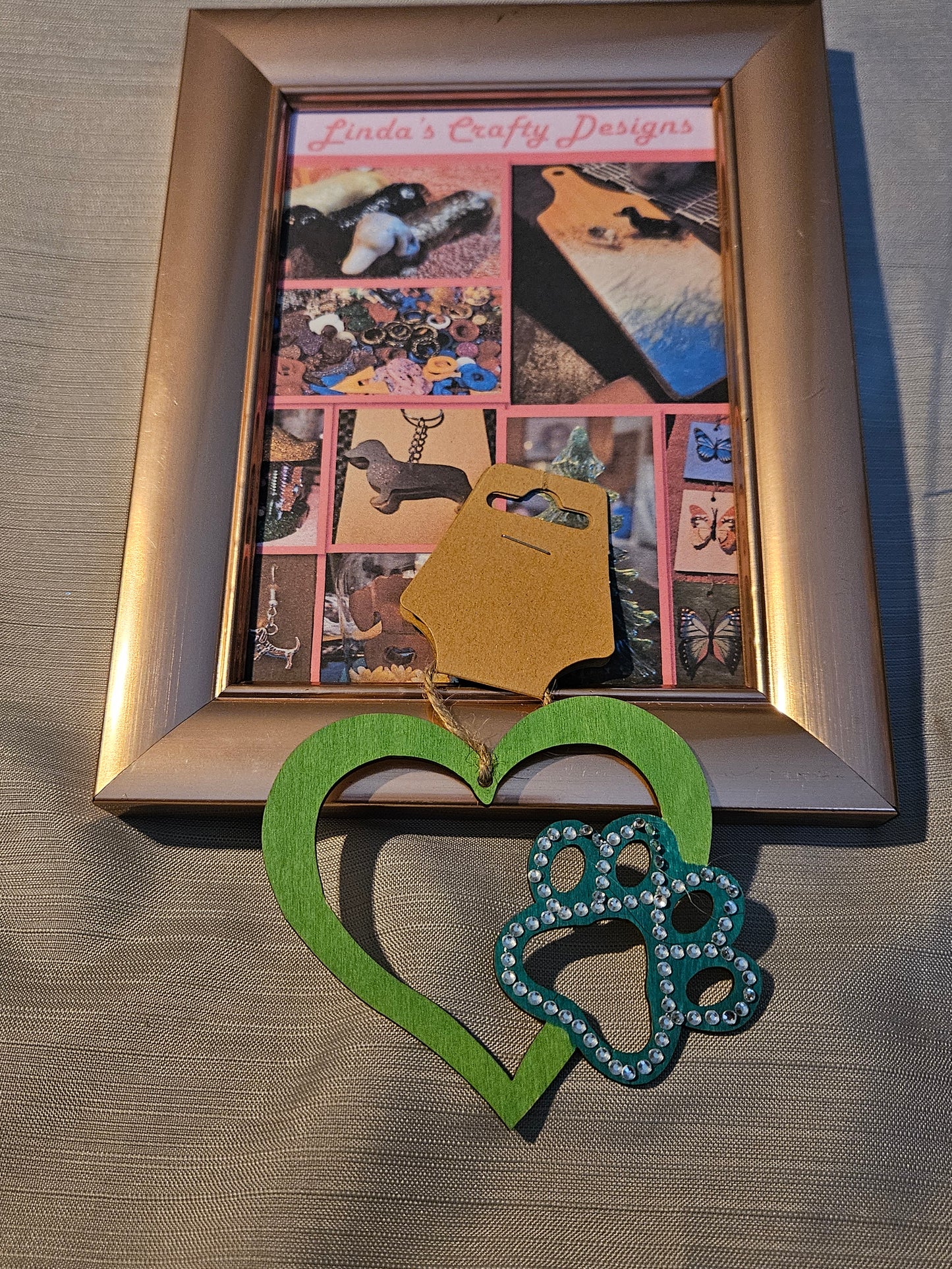 Wood Ornament - Paw in Heart - Green #794. 795
