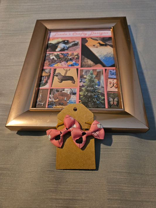 Doggy Hair Bows - Pink and Black Hearts #824