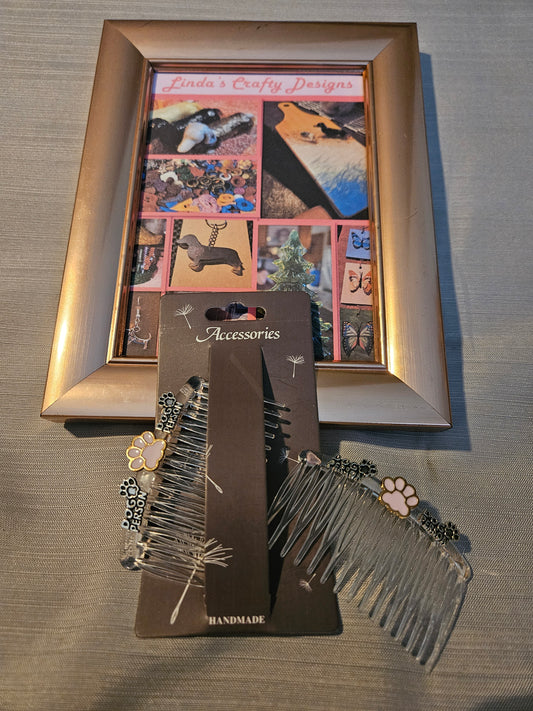 Metal/Plastic Hair Comb - Pink Paw Dog Person #1193