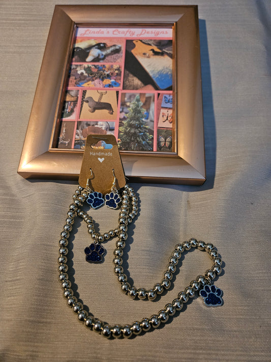 Metal Jewelry Sets - 3 Pieces - Necklace, Bracelet and Earrings - Dark Blue #655