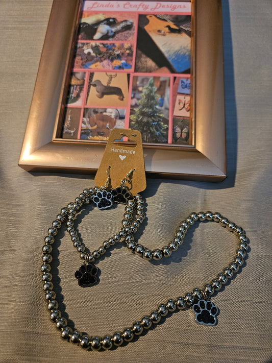 Metal Jewelry Sets - 3 Pieces - Necklace, Bracelet and Earrings - Black #657
