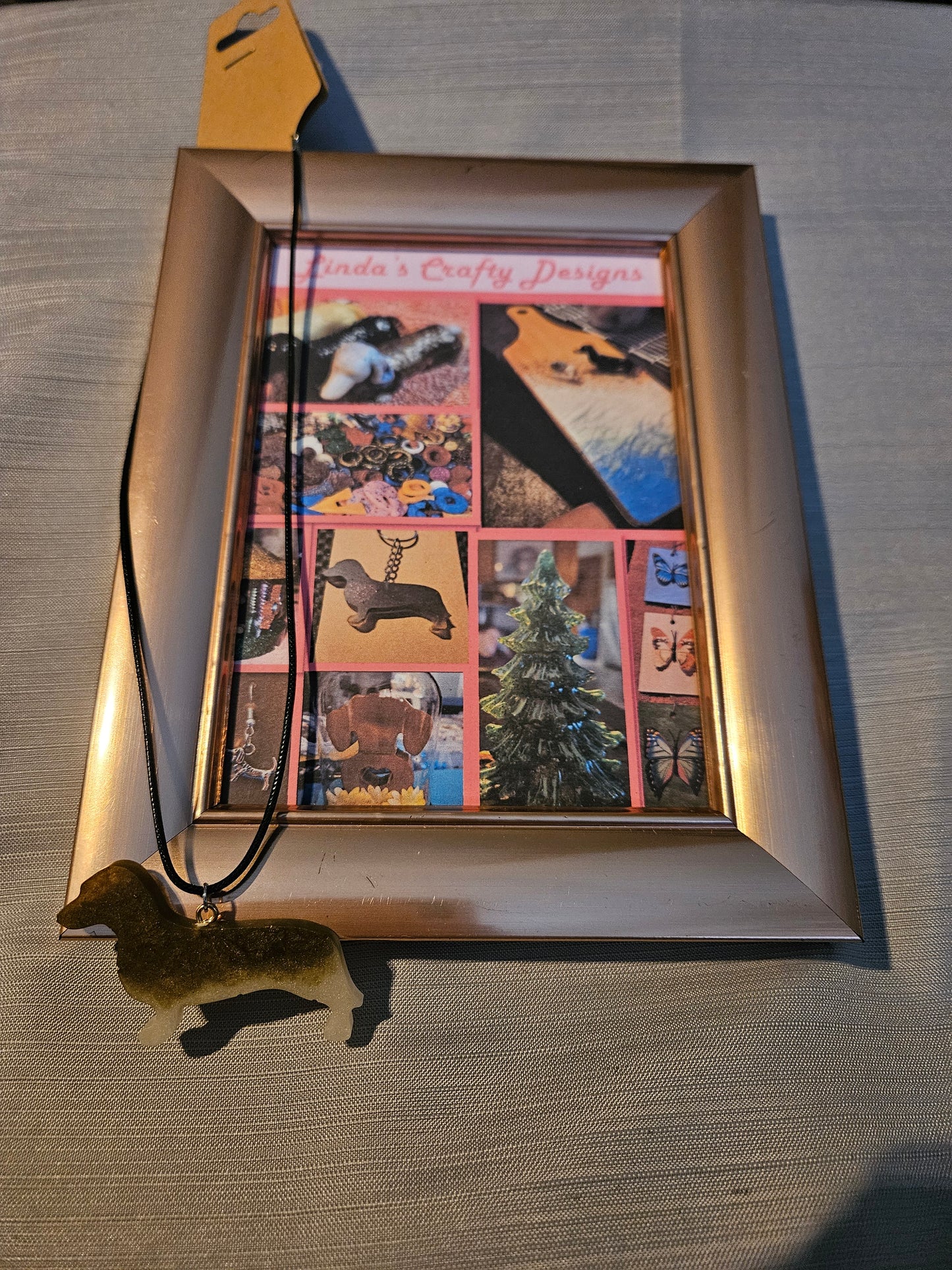 Resin/Leather Rope Necklace - Heart of a Dachshund - Brown and White #678. 679. 680