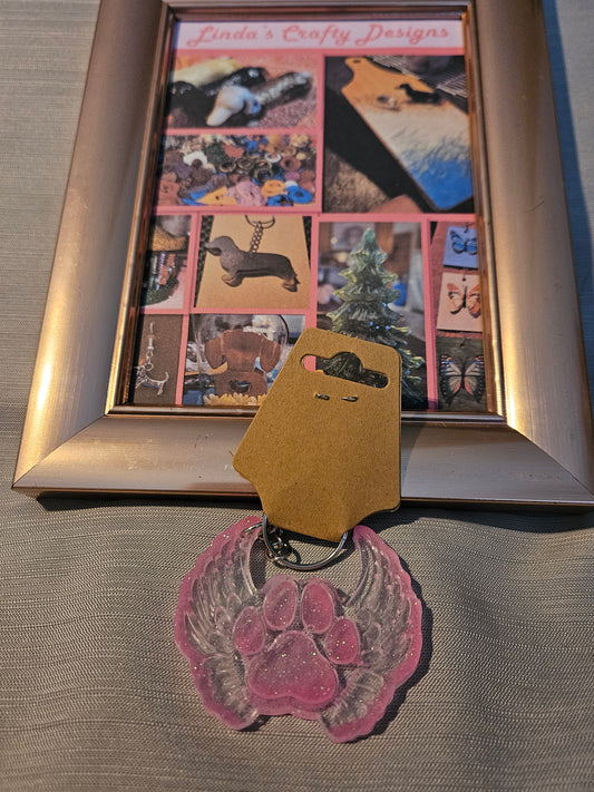 Resin Keychain - Pink Angel Wings Paw Print #973