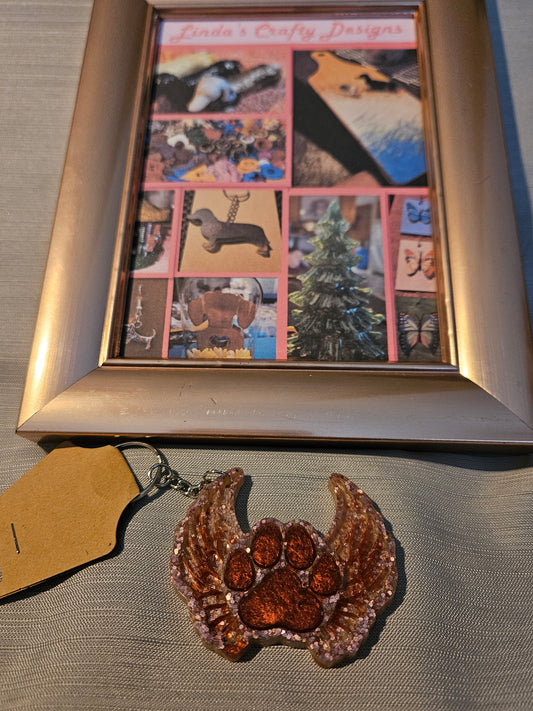Resin Keychain - Bronze Angel Wings Paw Print #971