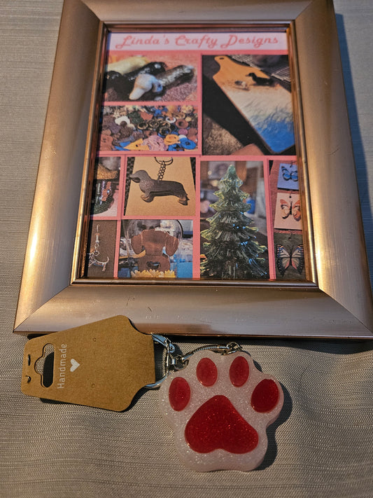 Resin Keychain - White and Red Pawprint #702. 703. 704. 705. 706