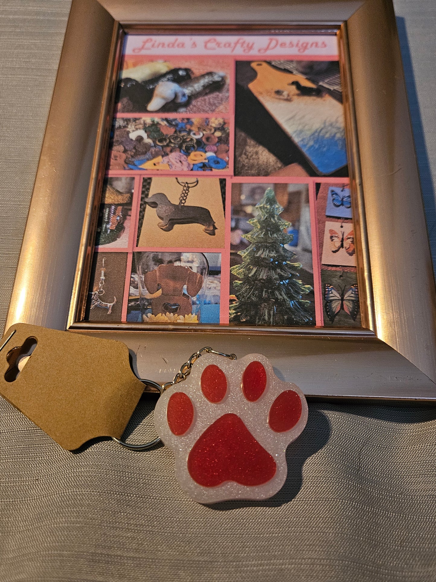 Resin Keychain - White and Red Pawprint #702. 703. 704. 705. 706