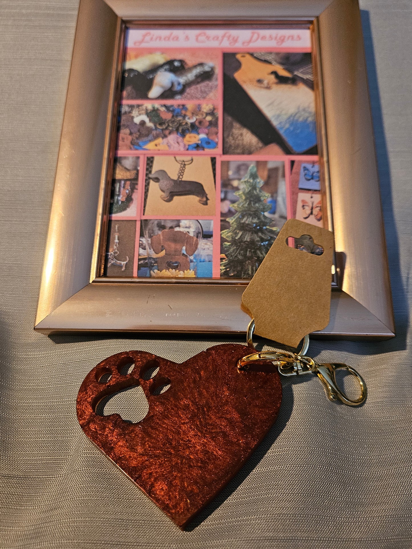 Resin Keychain - Bronze Pawprint in Heart #749