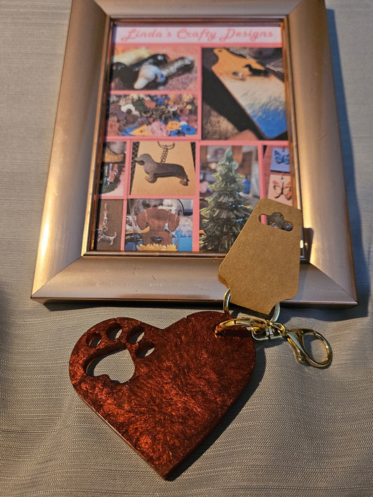 Resin Keychain - Bronze Pawprint in Heart #749