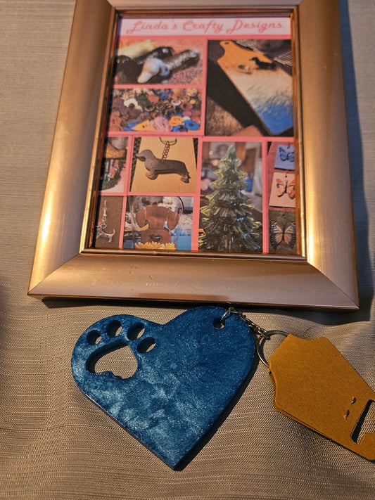 Resin Keychain - Blue Pawprint in Heart #750