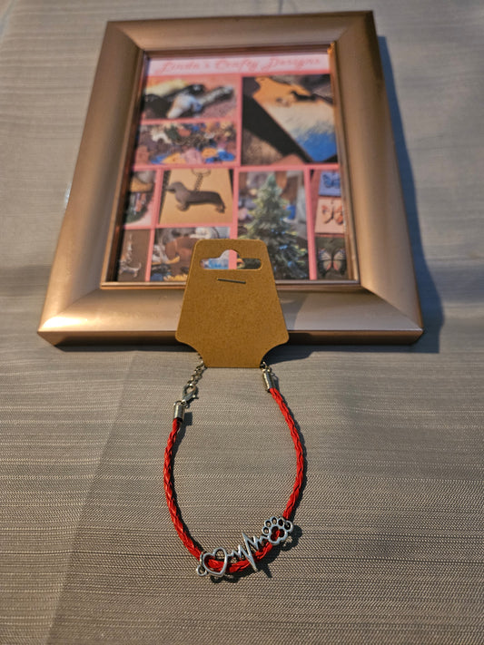 Leather Rope/Metal Bracelet - Heartbeat Love Paw #777