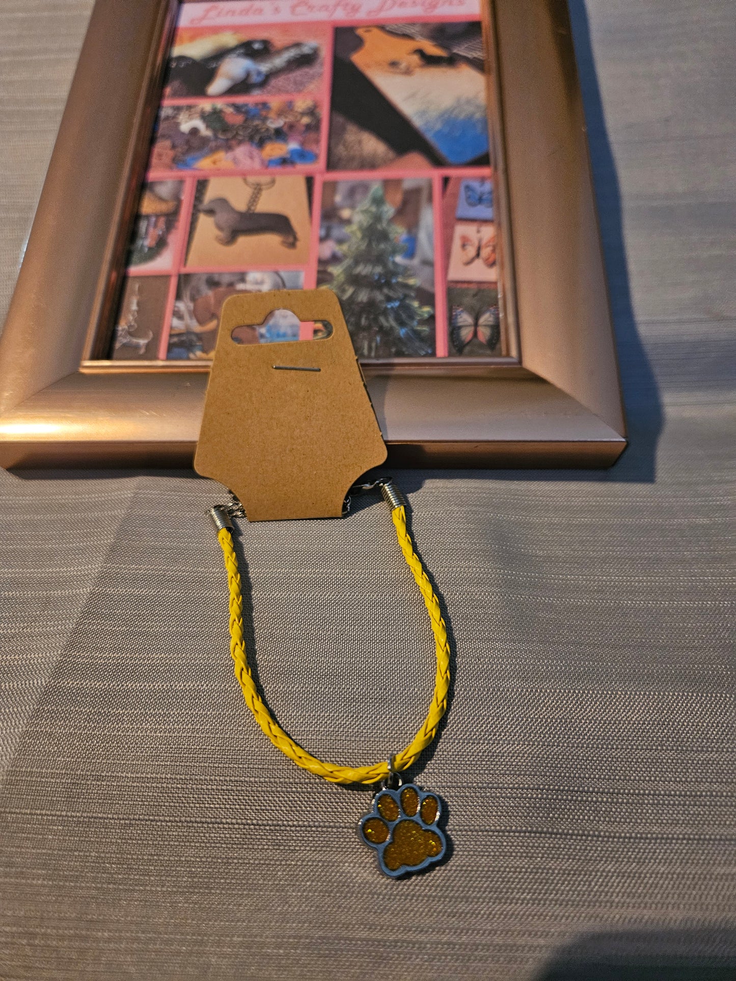 Leather Rope/Metal Bracelet - Yellow Paw #766