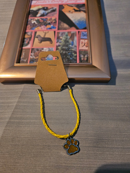Leather Rope/Metal Bracelet - Yellow Paw #766