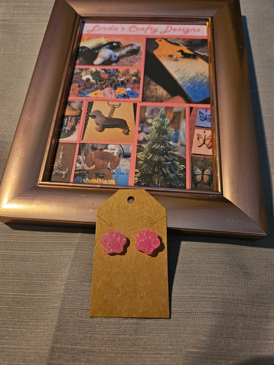 Resin/Metal Earrings (Posts) - Pink Paw Prints #1047