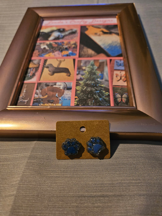 Resin/Metal Earrings (Posts) - Blue Paw Prints #1049