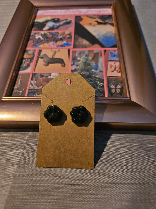 Resin/Metal Earrings (Posts) - Black Paw Prints #1050