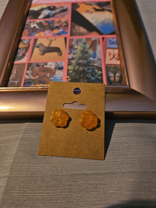 Resin/Metal Earrings (Posts) - Orange Paw Prints #1045