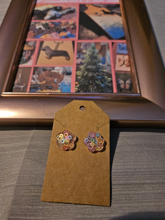 Resin/Metal Earrings (Posts) - Circle Confetti Paw Prints #1048