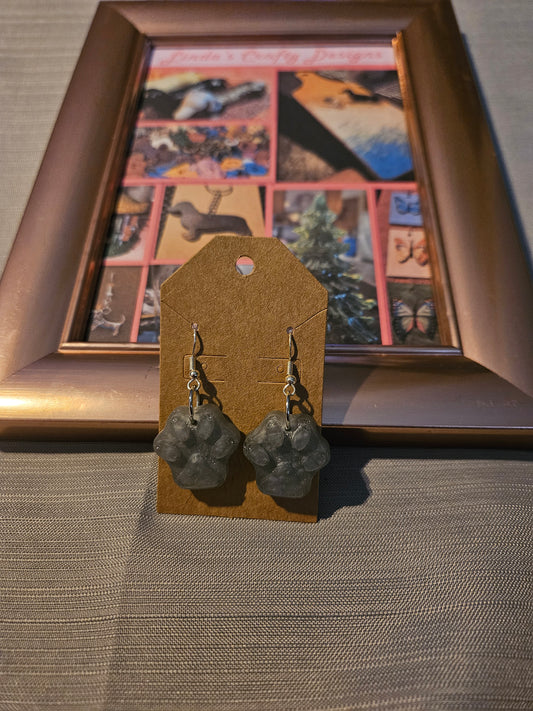 Resin/Metal Earrings (Hook) - Grey Paw Prints #1052