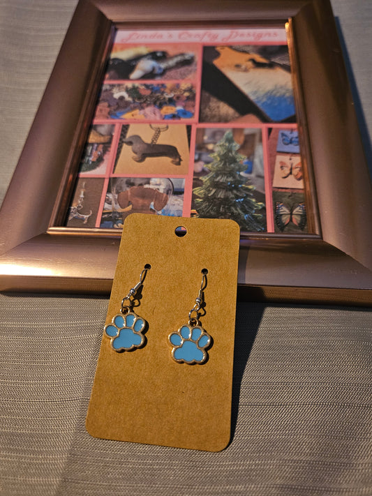 Metal Earrings (Hook) -  Blue Paws #1163