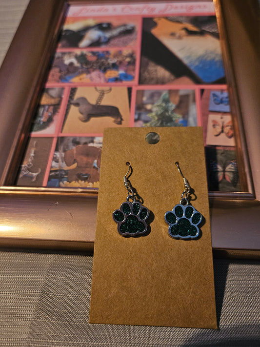 Metal Earrings (Hook) -  Paws Dark Teal #1162