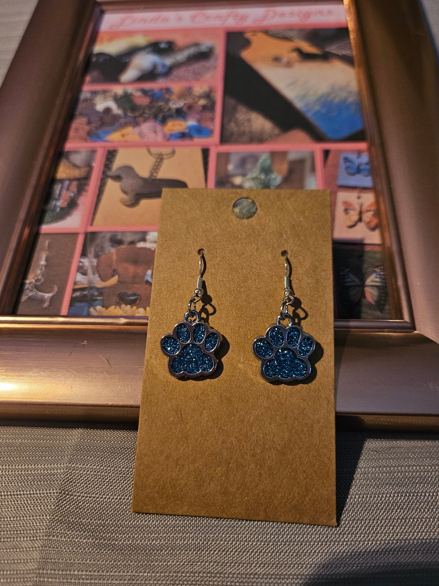 Metal Earrings (Hook) -  Light Blue Paws #1160