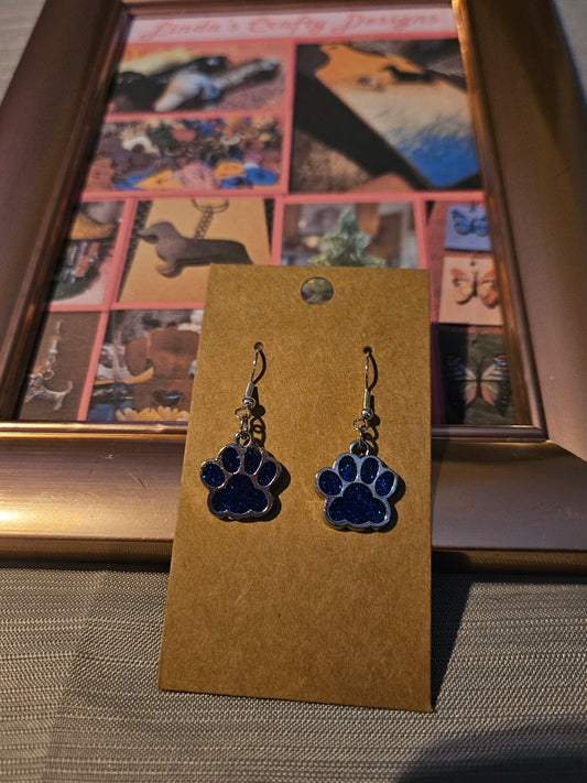 Metal Earrings (Hook) -  Dark Blue Paws #1164