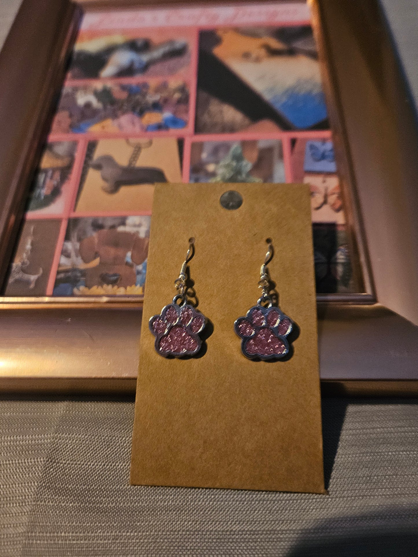 Metal Earrings (Hook) -  Pink Paws #1159