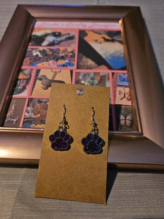 Metal Earrings (Hook) -  Purple Paws #1155